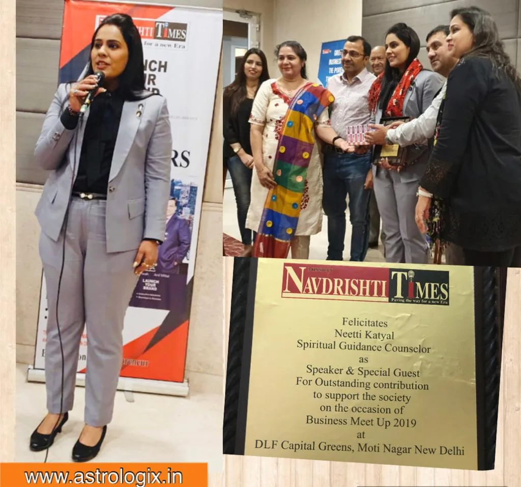 Dr. Neetti Katyal at an event beside a framed certificate.